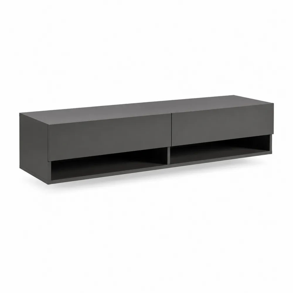 TV Lowboard 200x40x45 cm MDF Anthrazit mit 2 Schubladen und offenen Fächern