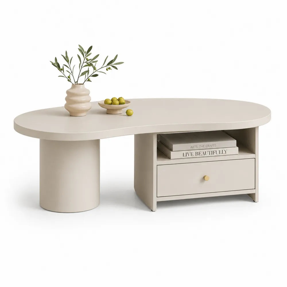 Couchtisch 120x60x40 cm MDF Beige mit Schublade und Ablagefach