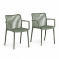 Gartenstuhl 2er Set 56 x 58 x 82 cm PP Kunststoff Grün mit Armlehnen Stapelbar