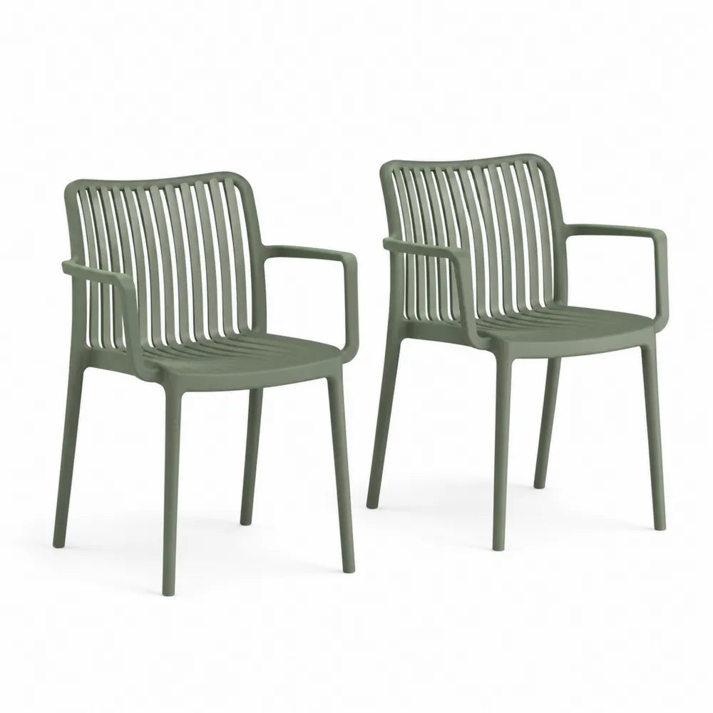 Gartenstuhl 2er Set 56 x 58 x 82 cm PP Kunststoff Grün mit Armlehnen Stapelbar