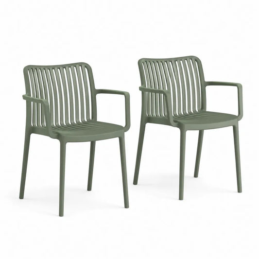 Gartenstuhl 2er Set 56 x 58 x 82 cm PP Kunststoff Grün mit Armlehnen Stapelbar