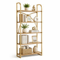 Bodenregal 90 x 35 x 180 cm MDF Eiche Natur Gold Metallrahmen mit 5 Ablageflächen