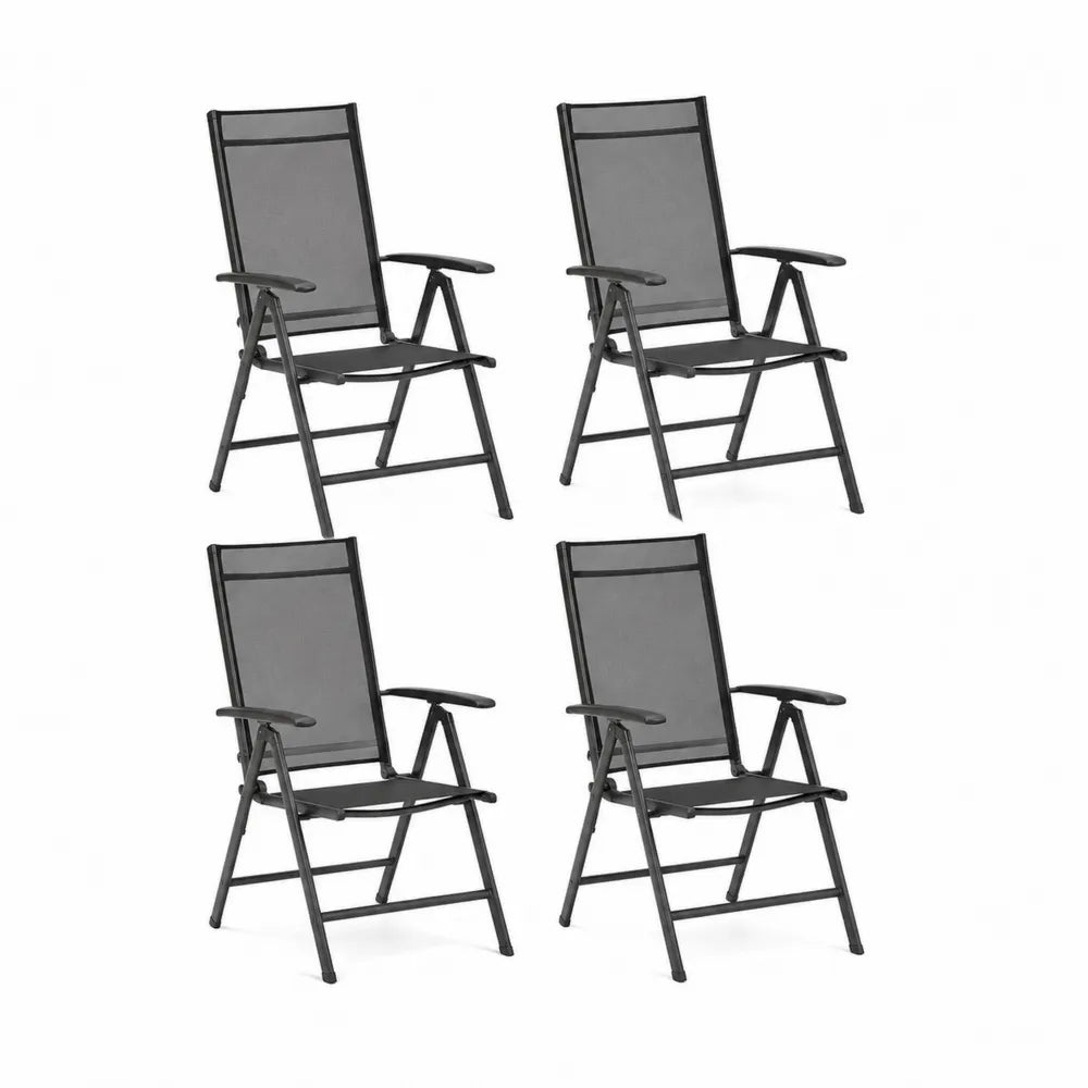 Gartenstuhl 4er Set Klappstuhl Textilene Stahl Schwarz 56 x 65 x 95 cm