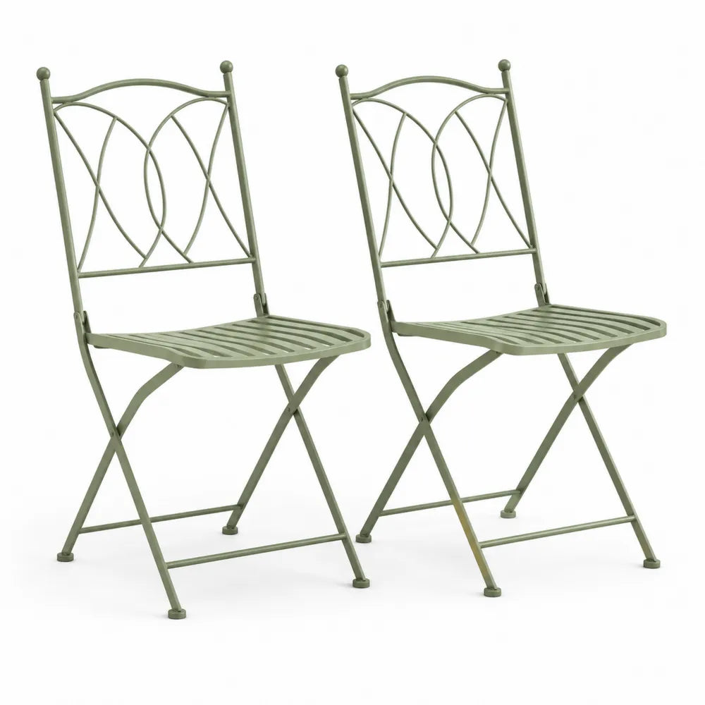 Gartenstuhl 2er Set Klappstuhl Stahl Latten Sitzfläche Grün 46x52x89 cm