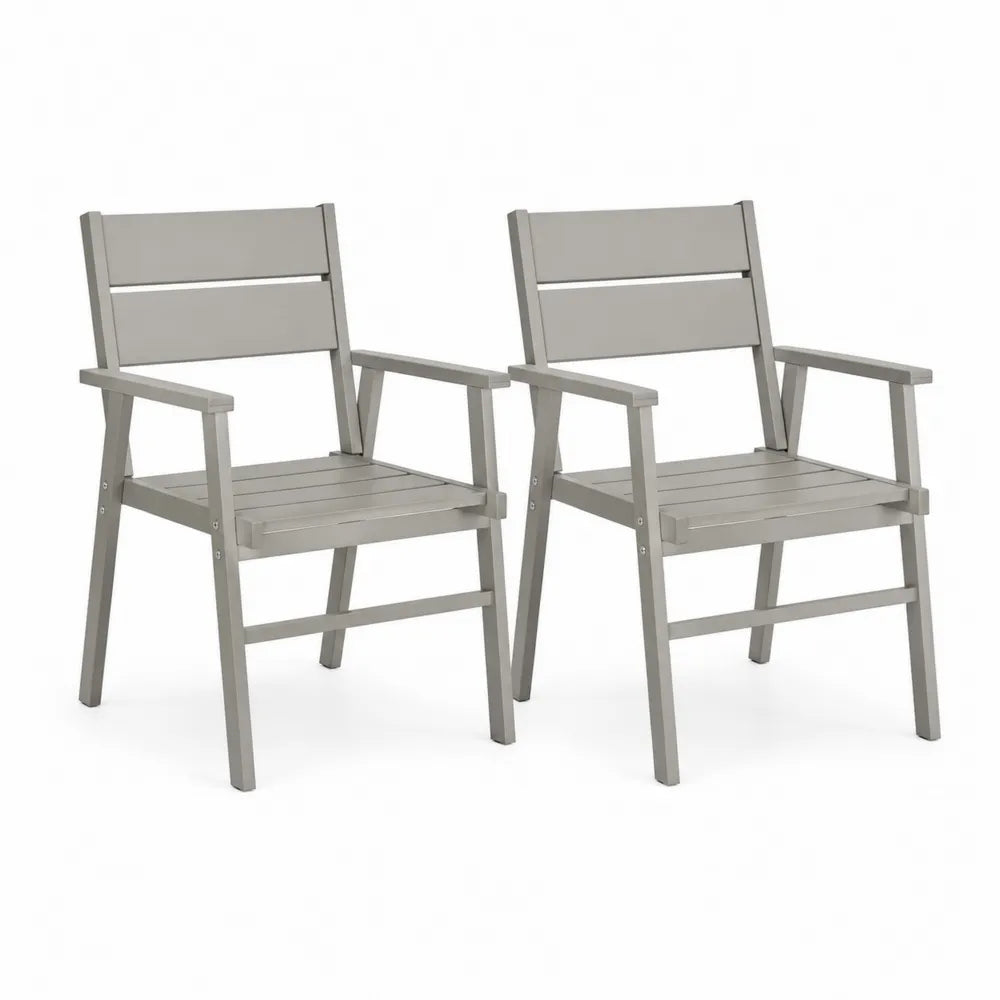 Gartenstuhl 2er Set Armlehnstuhl 56 x 60 x 85 cm Aluminium Grau mit Lattenstruktur