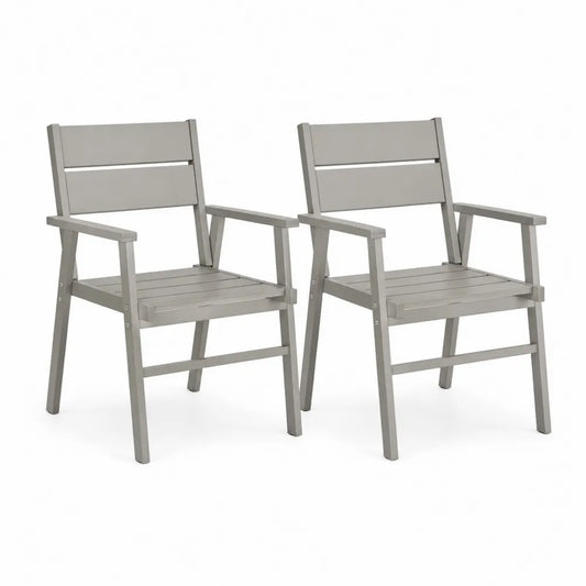 Gartenstuhl 2er Set Armlehnstuhl 56 x 60 x 85 cm Aluminium Grau mit Lattenstruktur
