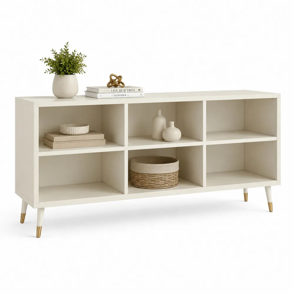 TV Lowboard mit 6 offenen Fächern MDF Weiß 180x40x65 cm