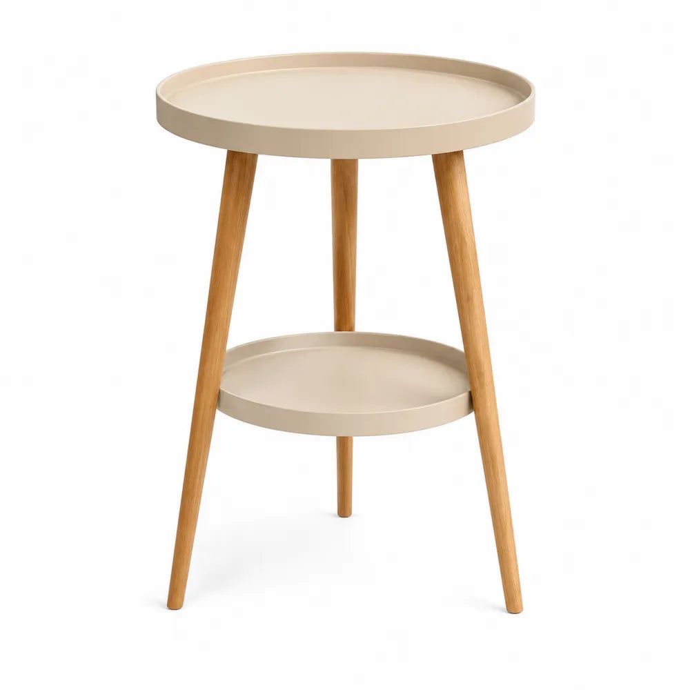 Beistelltisch 45 cm rund MDF Eschenholz Beige Natur mit 2 Ablageflächen