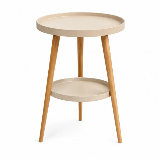 Beistelltisch 45 cm rund MDF Eschenholz Beige Natur mit 2 Ablageflächen