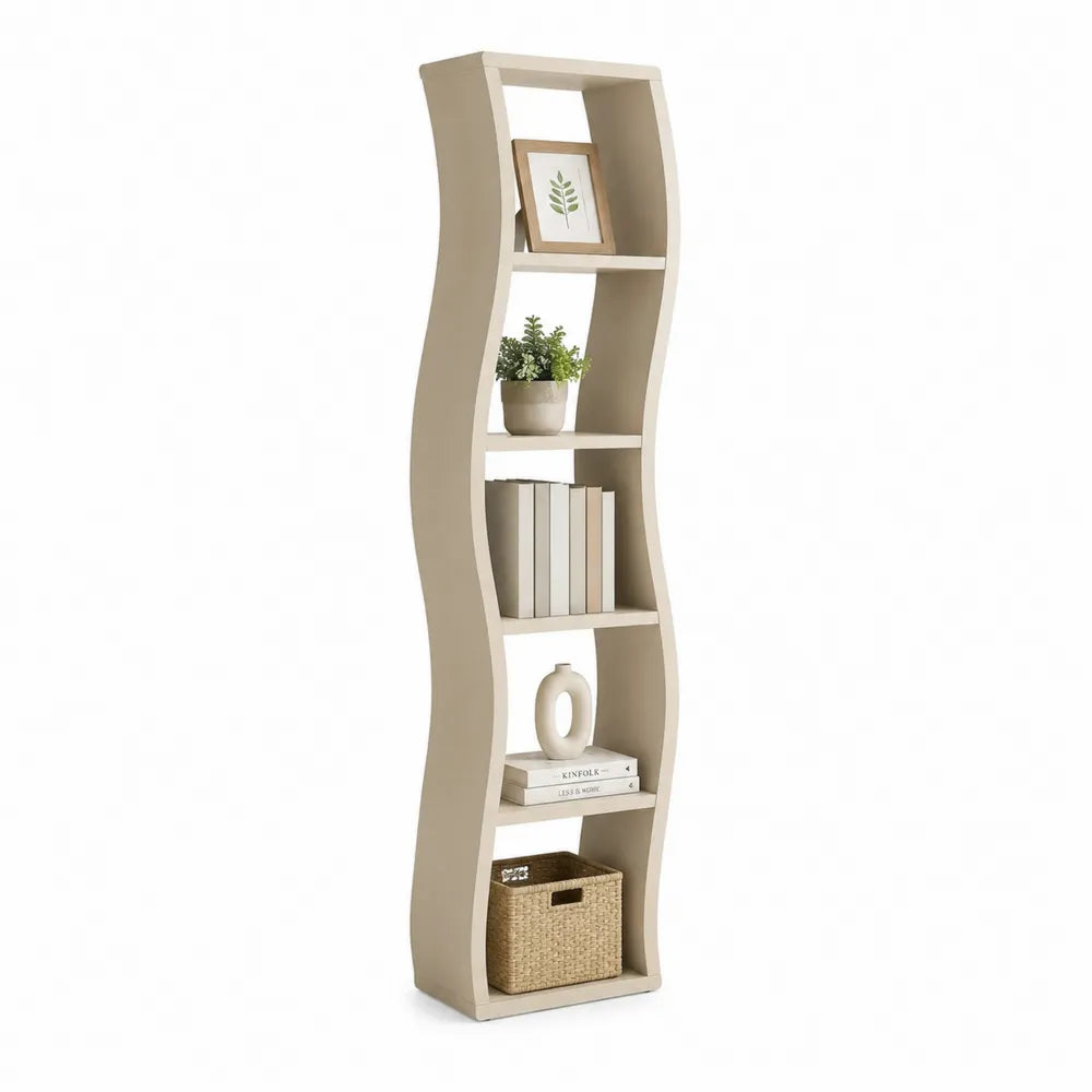 Bücherregal 40 x 30 x 180 cm MDF Standregal Beige mit geschwungenem Rahmen Rechteckig