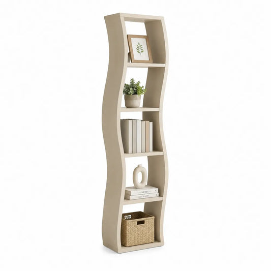 Bücherregal 40 x 30 x 180 cm MDF Standregal Beige mit geschwungenem Rahmen Rechteckig