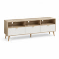 TV Lowboard 180x40x60 cm MDF Eiche Weiß mit 3 Türen und offenen Fächern