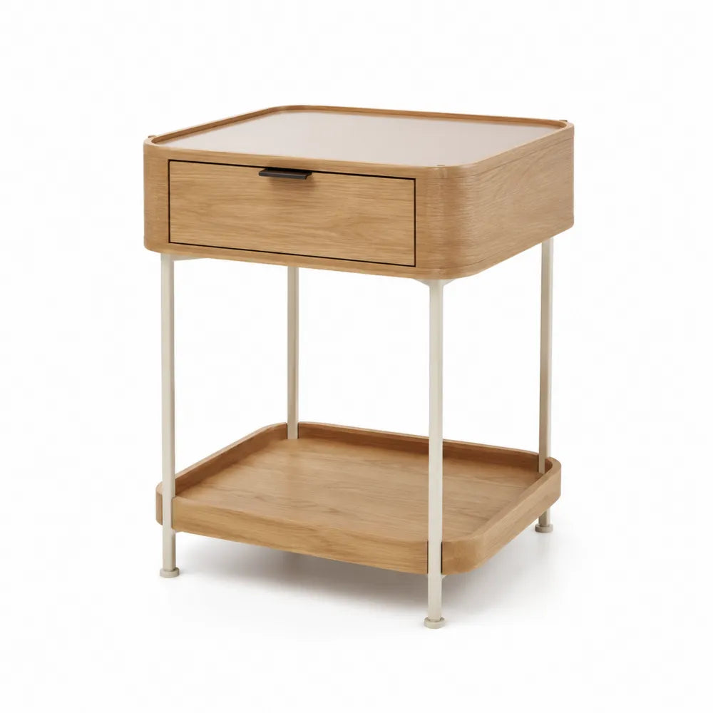Beistelltisch mit Schublade MDF Holzdekor Natur Weiß 60x40x60 cm