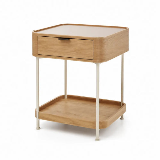 Beistelltisch mit Schublade MDF Holzdekor Natur Weiß 60x40x60 cm