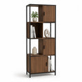 Bücherregal 80x35x180 cm MDF Schwarz Holzdekor mit 3 Türen Stahlrahmen