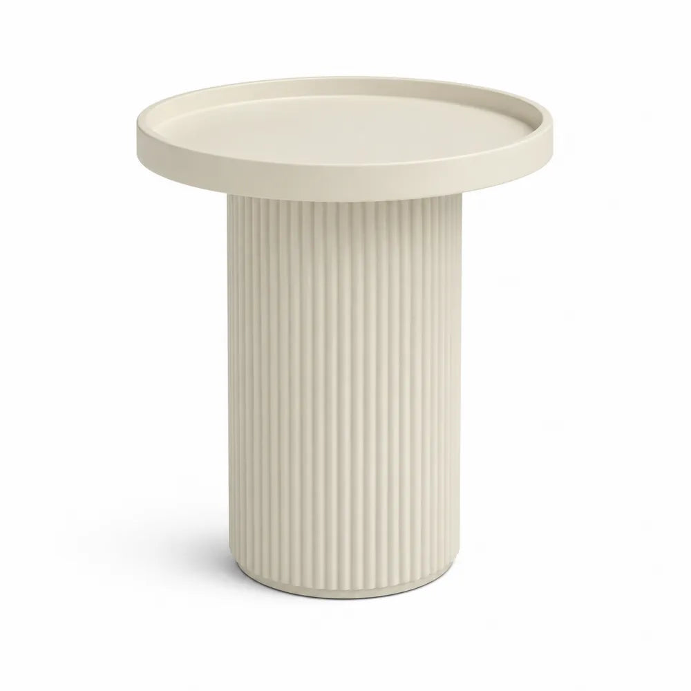 Beistelltisch rund 45 x 50 cm MDF Creme Weiß mit Rillenstruktur und erhöhter Tischplatte