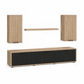 TV Wandmöbel Set 240 x 40 x 150 cm MDF mit Lowboard Hängeschränken Wandregal Schwarz Natur