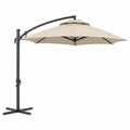 Ampelschirm Sonnenschirm rund 300 x 300 cm Polyester Beige mit Stahlgestell und Kurbel